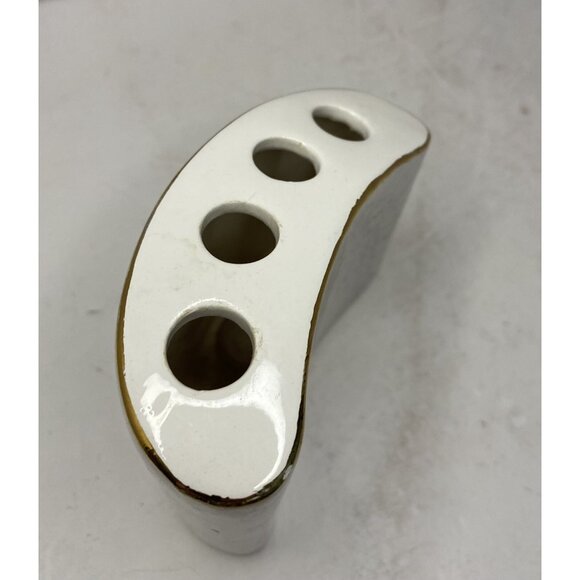 Vtg Ceramic Toothbrush Holder MCM Marble Pattern Gold Trim Hollywood Regency Mod - Picture 3 of 11
